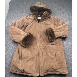 St Johns Bay Washable Suede Faux Fur Lined Jacket Hood Womens XL